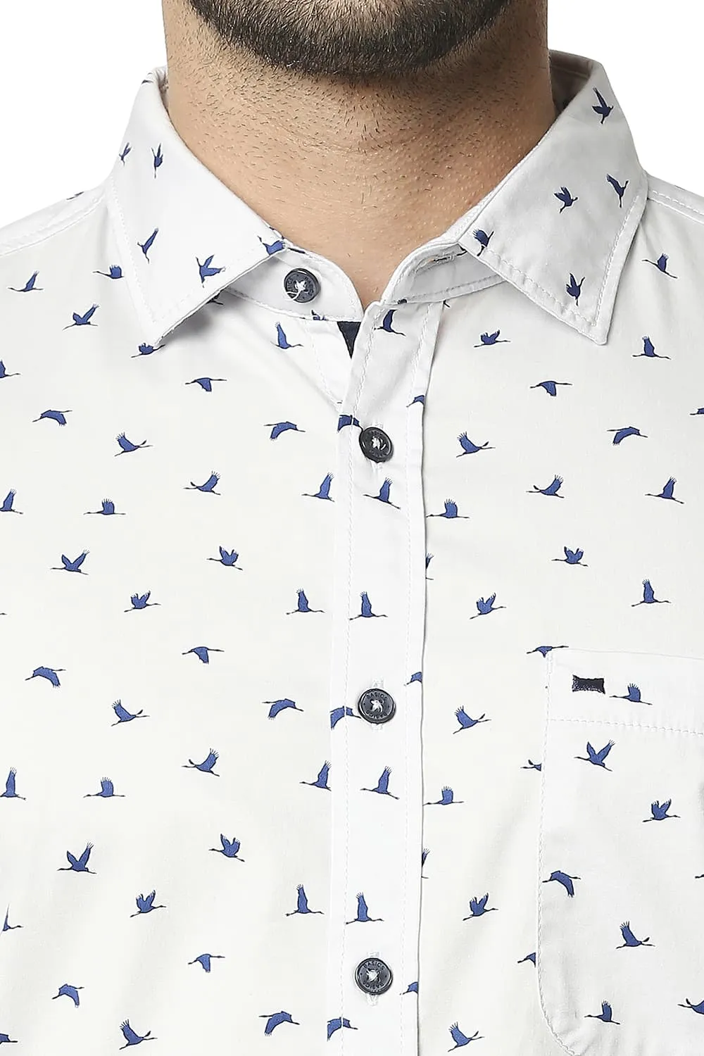 Basics Slim Fit Twill Lycra Printed Shirt