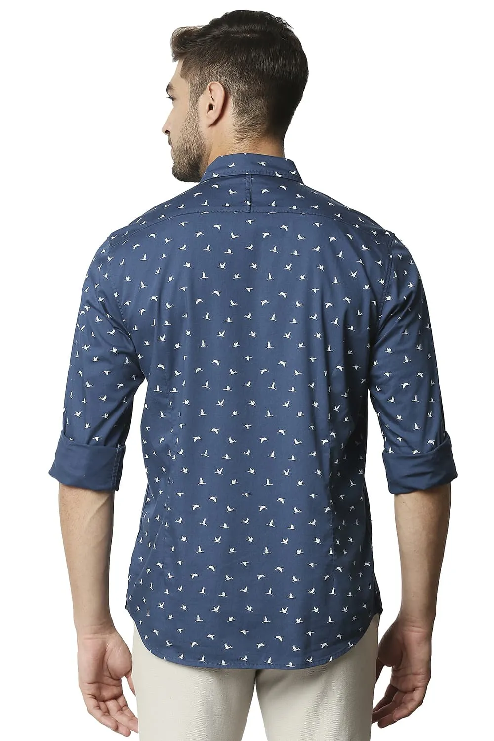 Basics Slim Fit Twill Lycra Printed Shirt