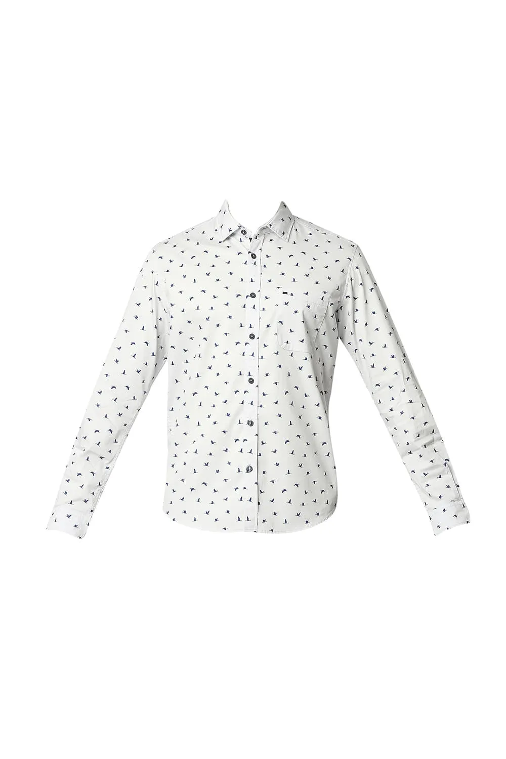 Basics Slim Fit Twill Lycra Printed Shirt