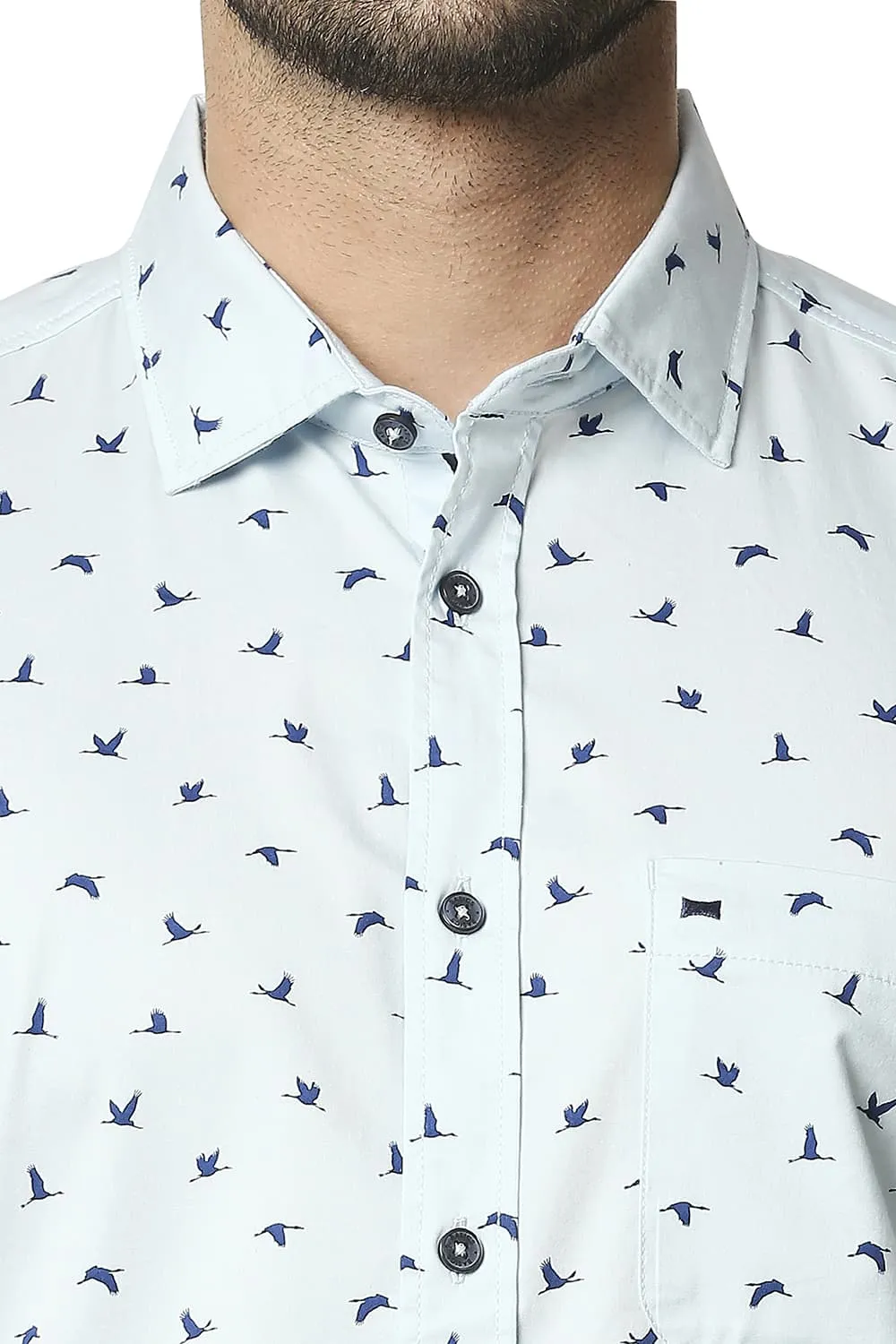 Basics Slim Fit Twill Lycra Printed Shirt