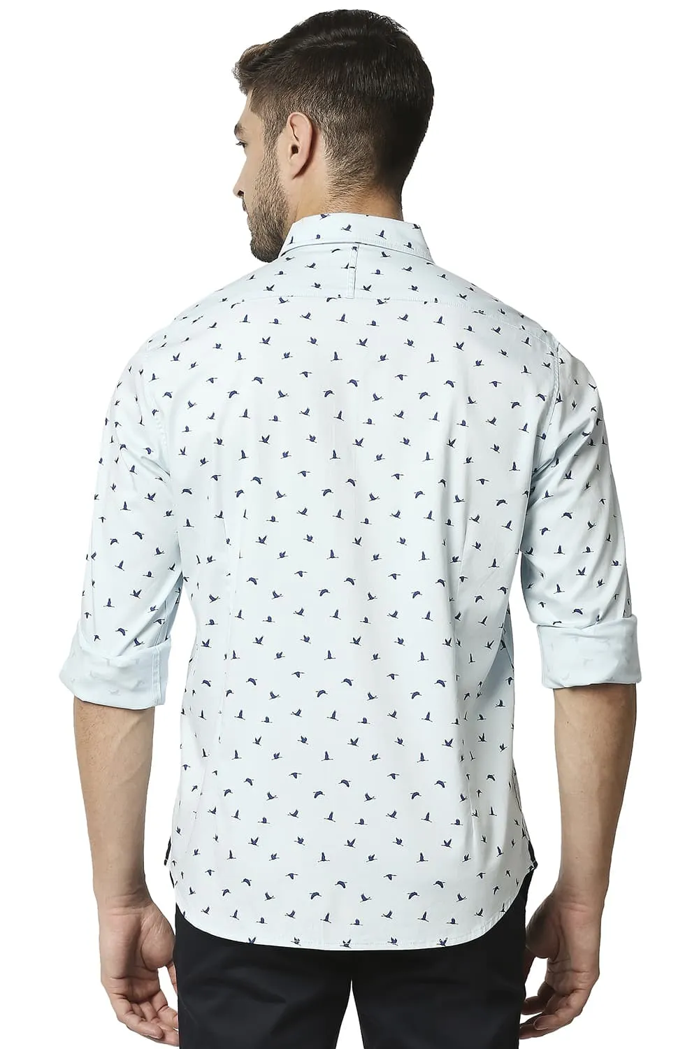 Basics Slim Fit Twill Lycra Printed Shirt