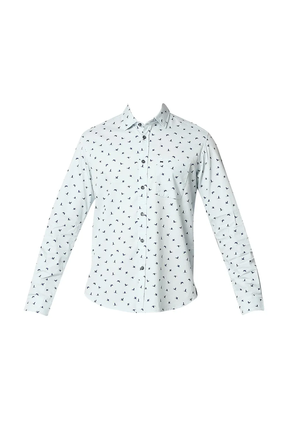 Basics Slim Fit Twill Lycra Printed Shirt