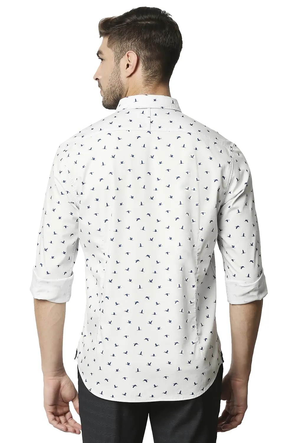 Basics Slim Fit Twill Lycra Printed Shirt