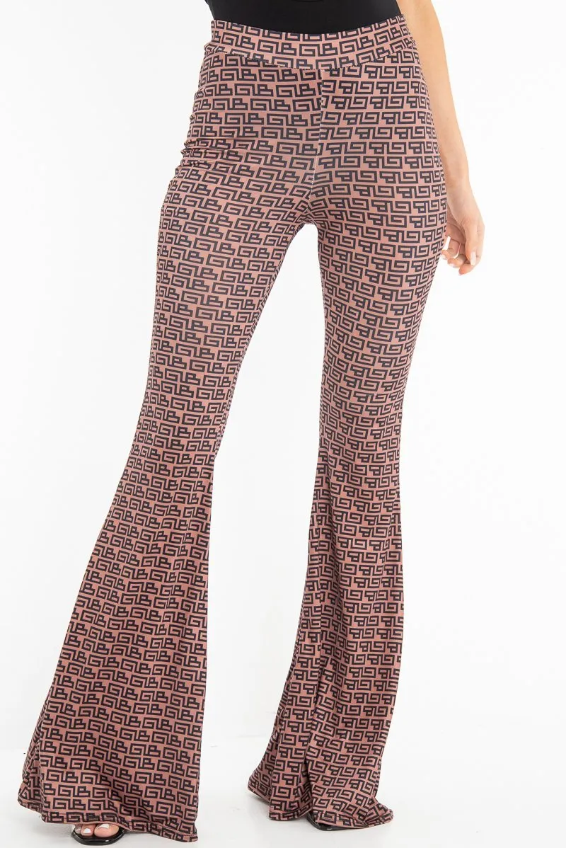Brown Aztec Print Flared Trousers - Mianna