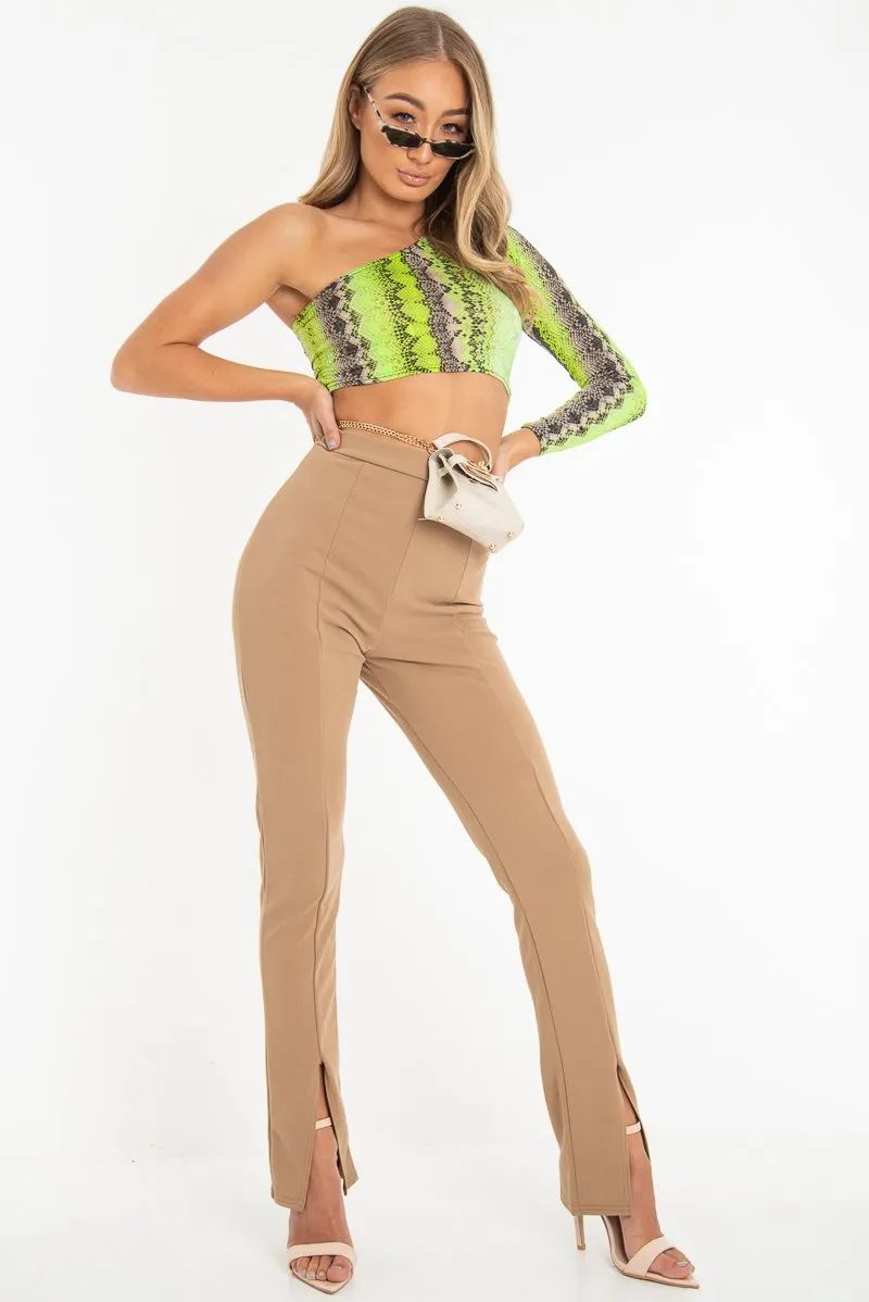 Camel Split Front Flared Trousers - Florie