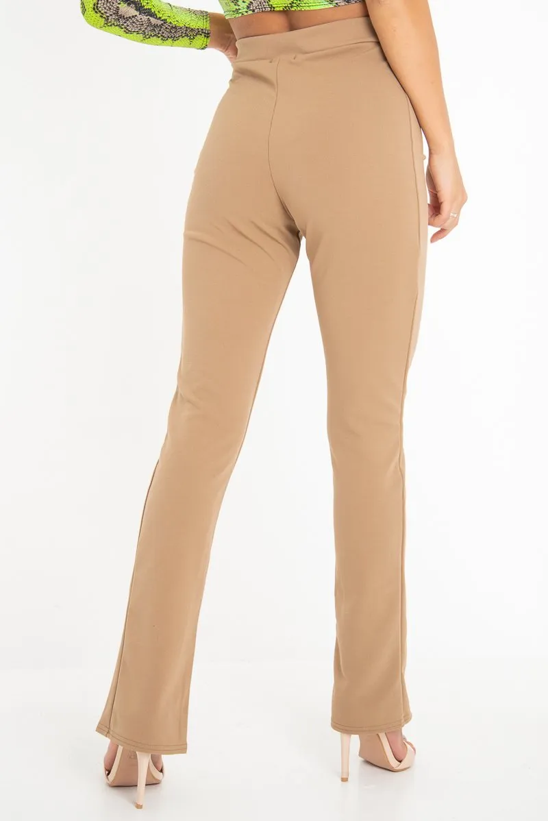 Camel Split Front Flared Trousers - Florie