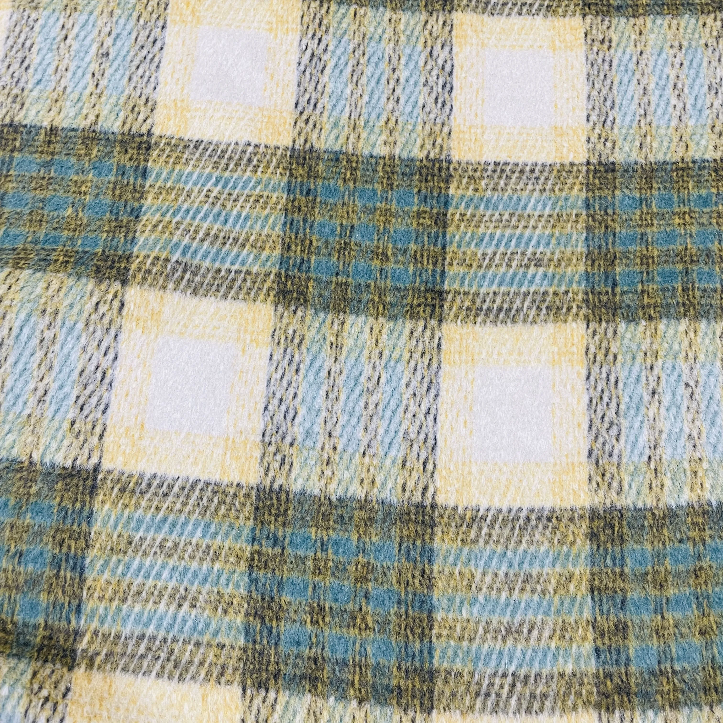 Classic Green Check Print Woollen Tweed Fabric