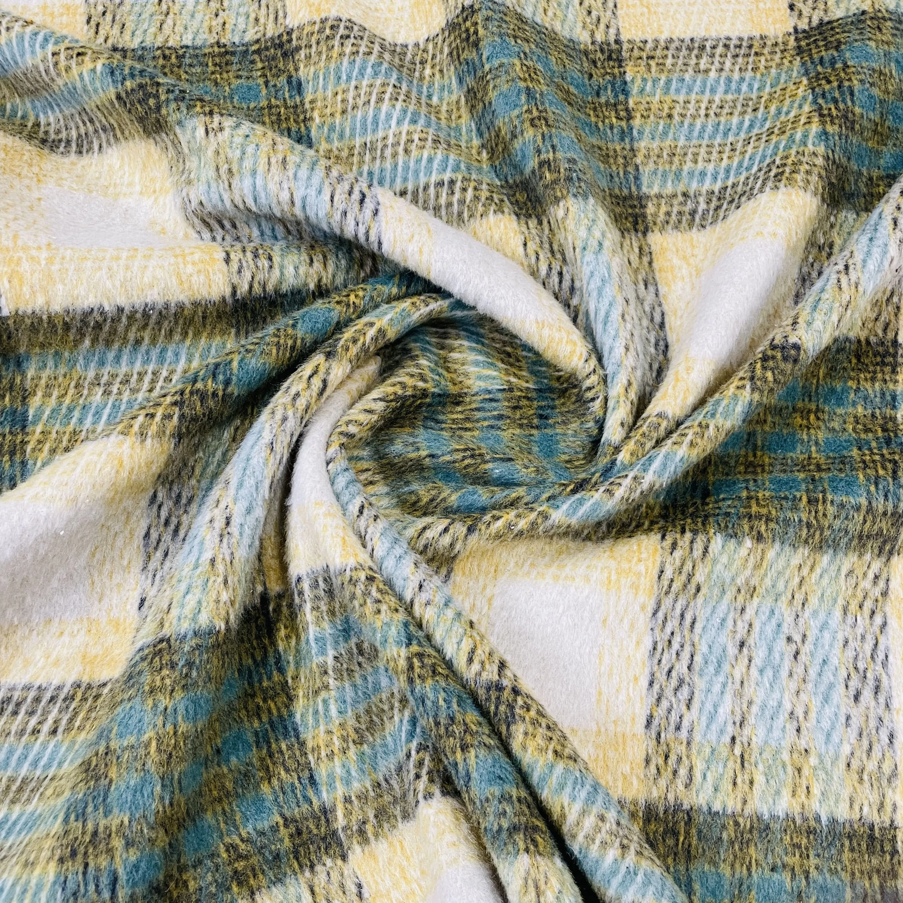 Classic Green Check Print Woollen Tweed Fabric