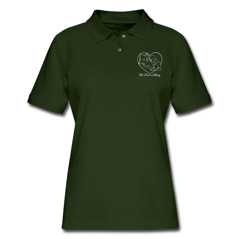 Dark Colors with White Heart of Liberty Design - Women's Pique Polo Shirt