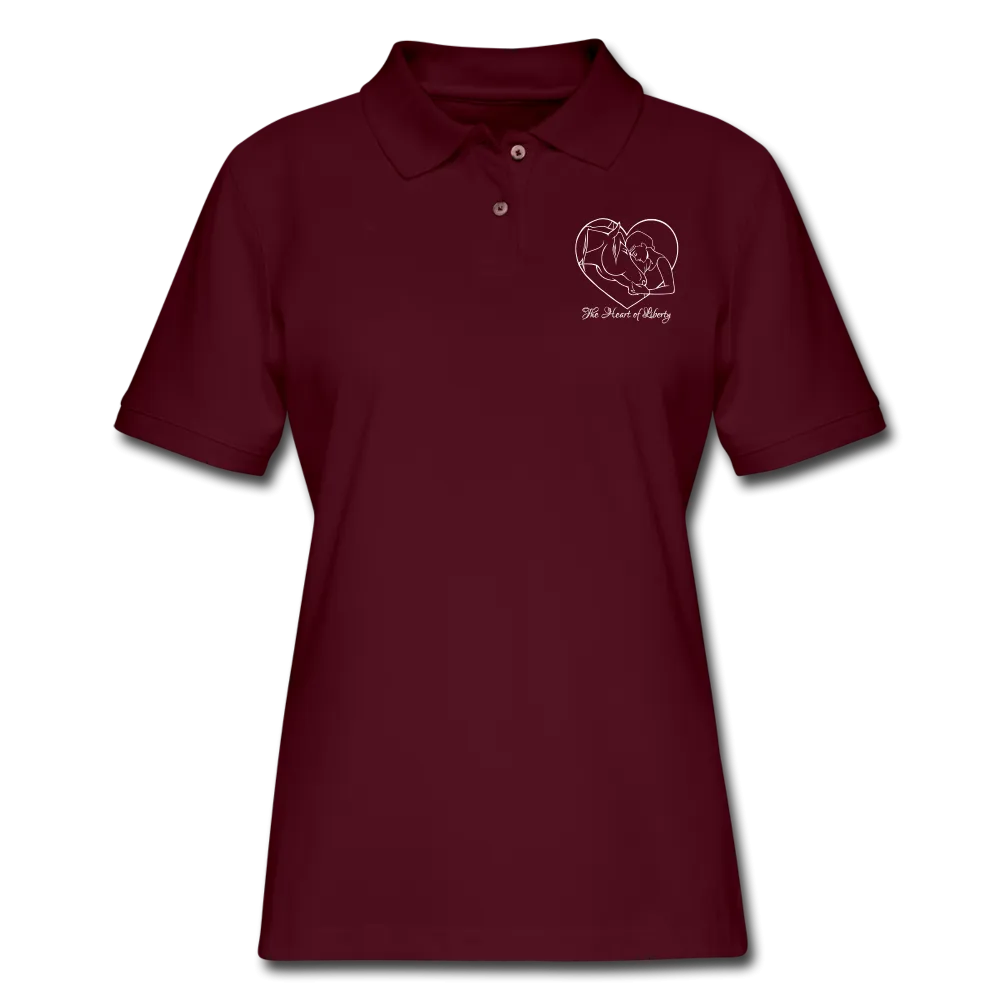 Dark Colors with White Heart of Liberty Design - Women's Pique Polo Shirt