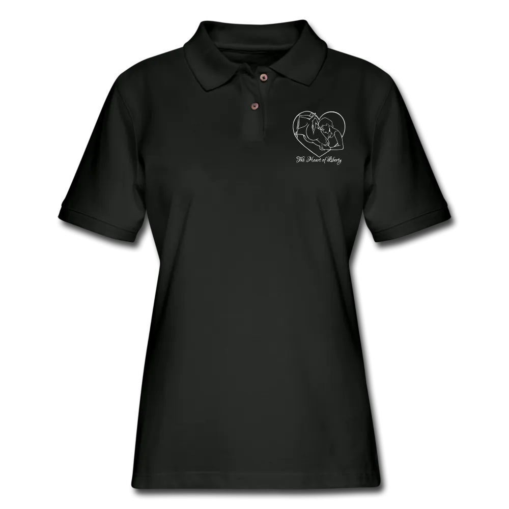 Dark Colors with White Heart of Liberty Design - Women's Pique Polo Shirt