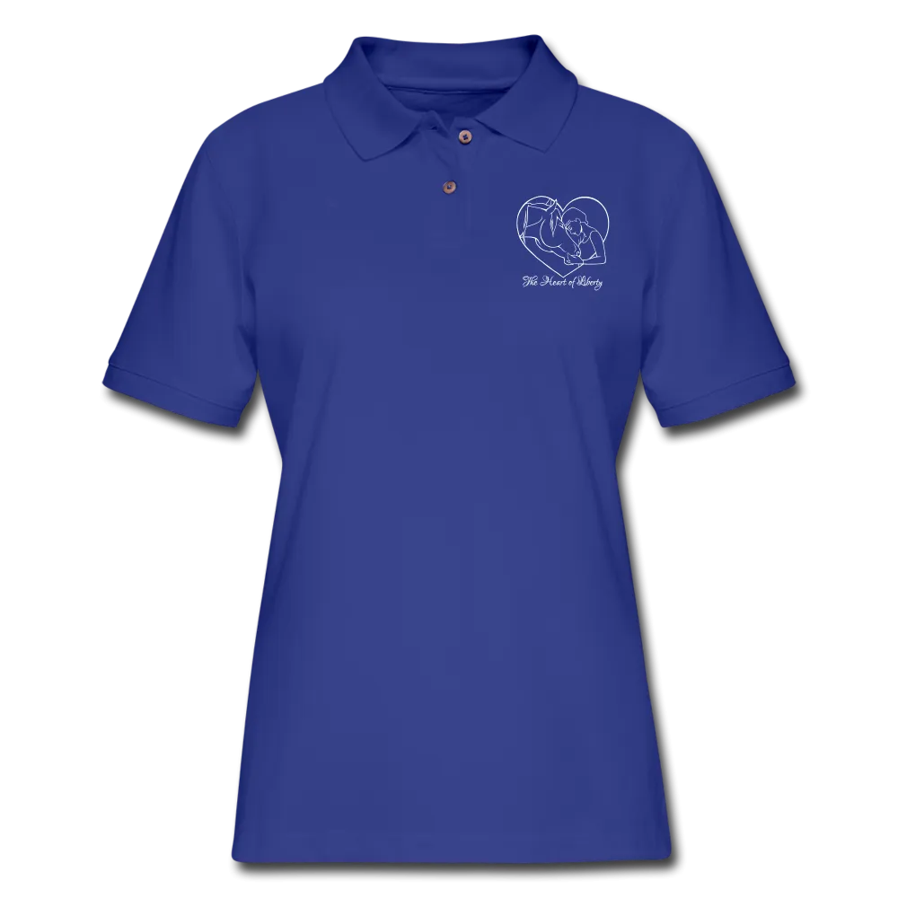 Dark Colors with White Heart of Liberty Design - Women's Pique Polo Shirt