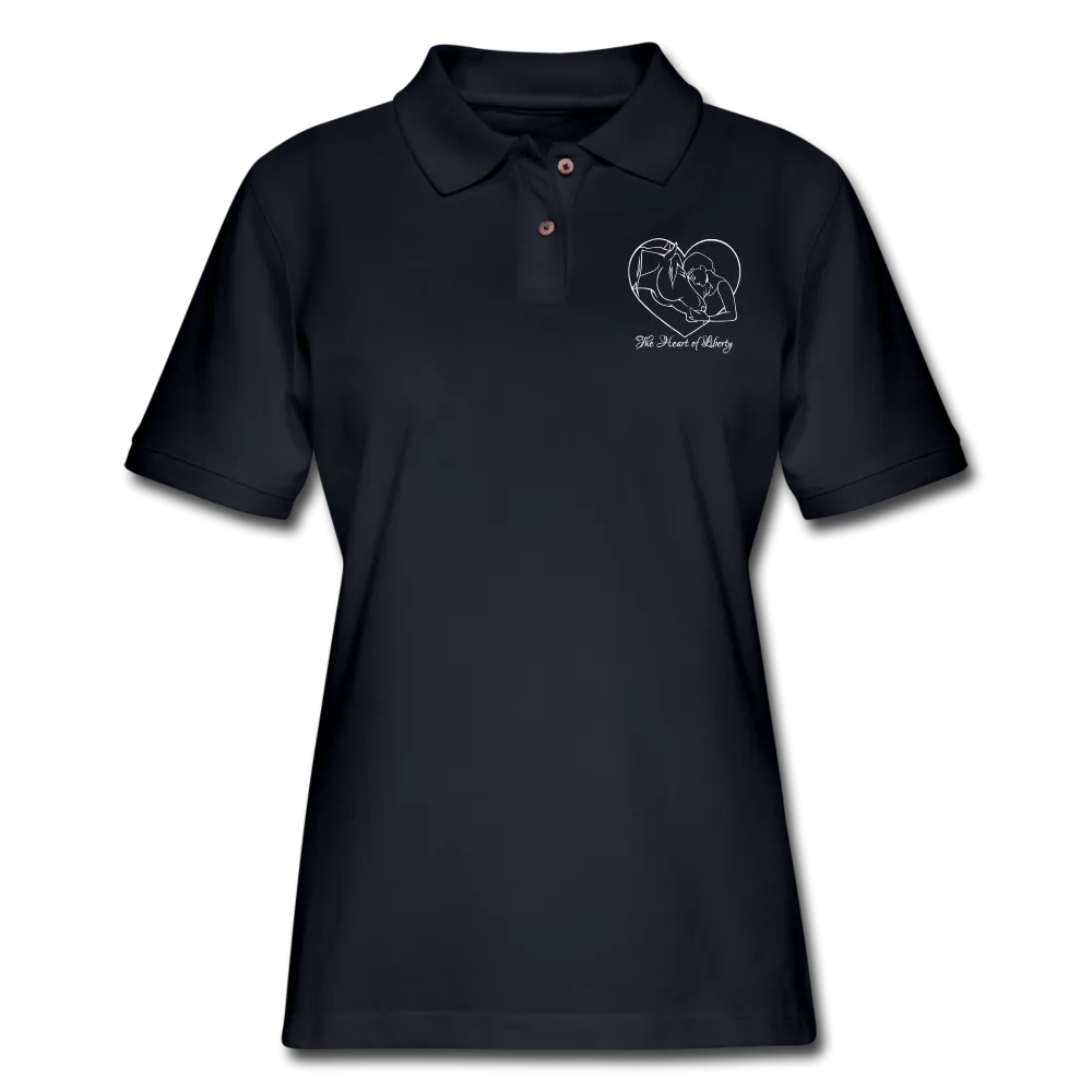 Dark Colors with White Heart of Liberty Design - Women's Pique Polo Shirt
