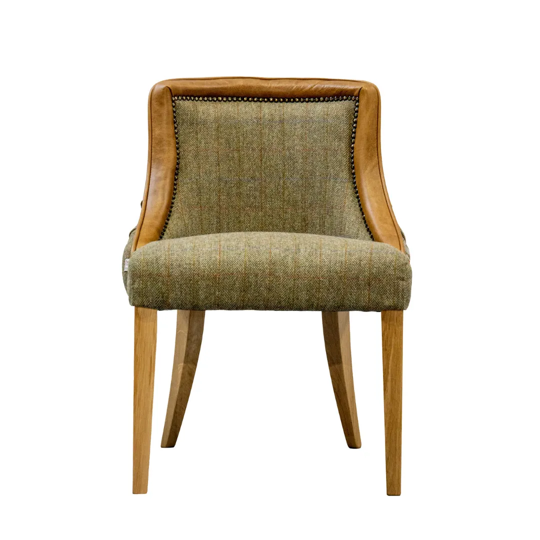 Duke Gamekeeper Thorn Tweed and Brown Cerato Leather Dining Chair