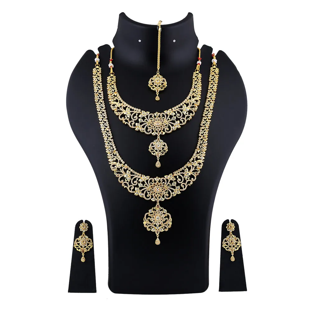 Estele Gold Plated CZ Arcadia Designer Bridal Necklace Set Combo for Women
