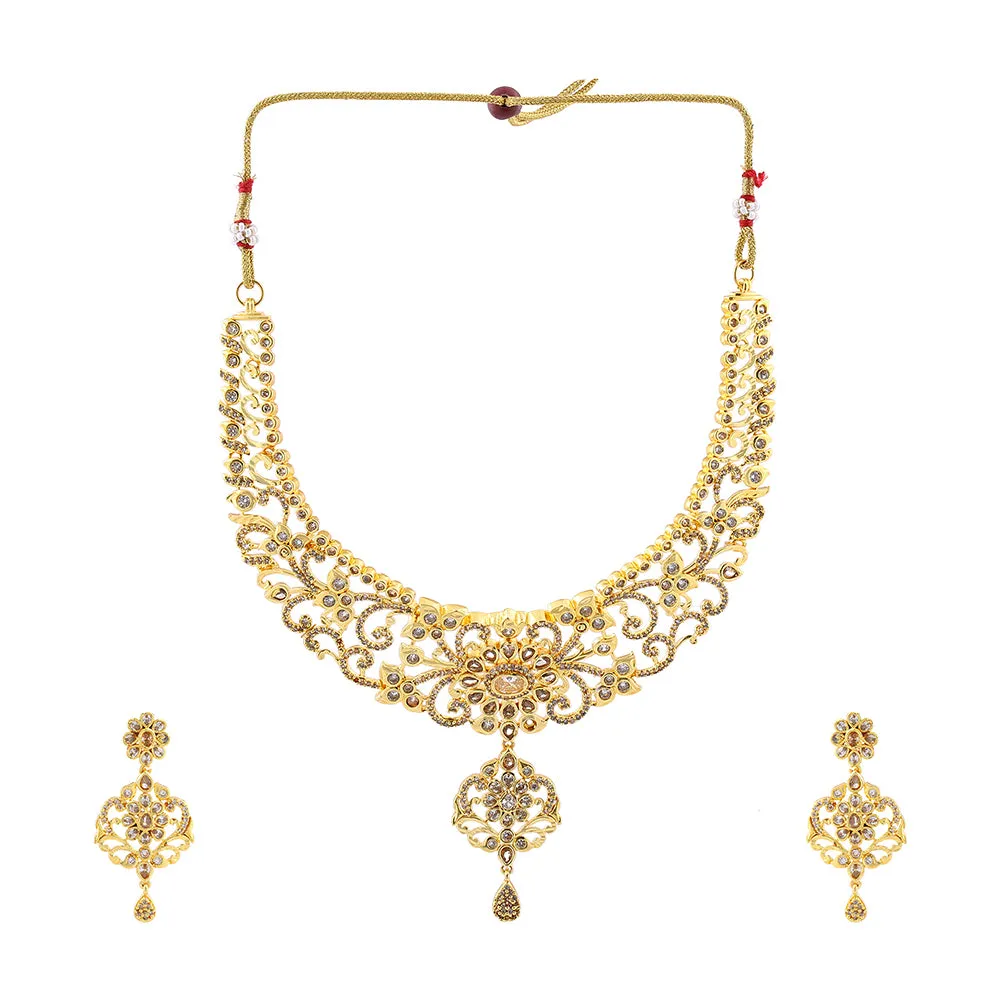 Estele Gold Plated CZ Arcadia Designer Bridal Necklace Set Combo for Women