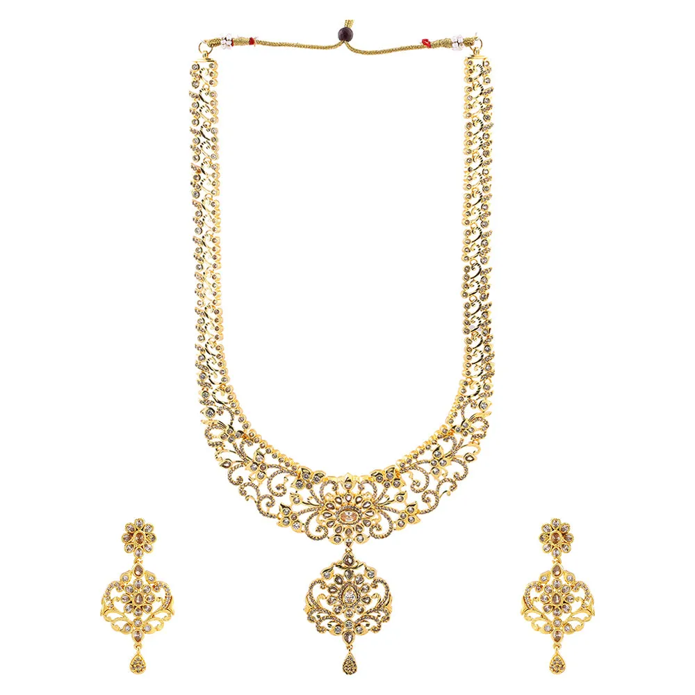 Estele Gold Plated CZ Arcadia Designer Bridal Necklace Set Combo for Women