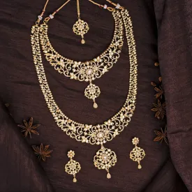 Estele Gold Plated CZ Arcadia Designer Bridal Necklace Set Combo for Women
