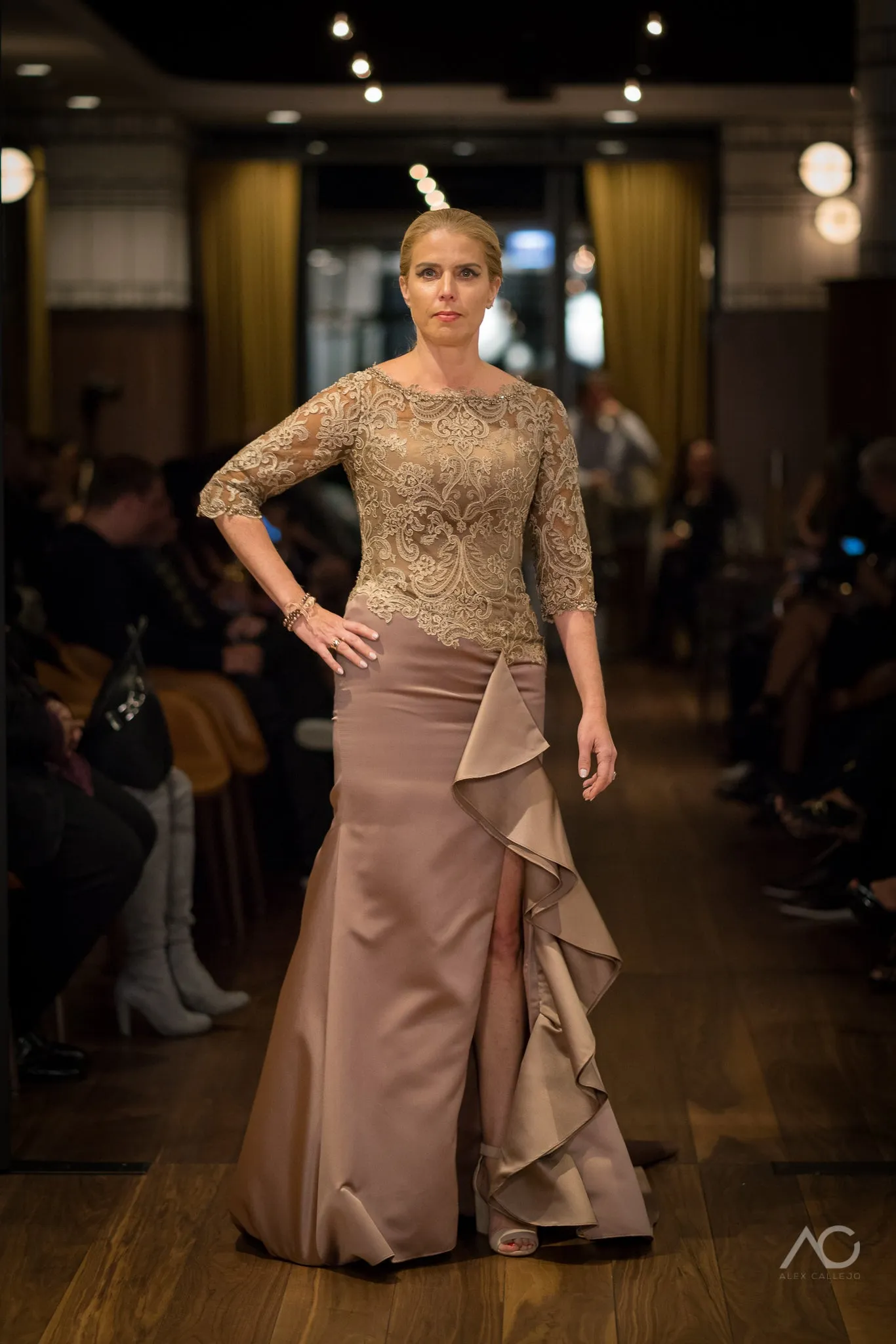 EXCLUSIVA Couture Fit-and-Flare Evening Gown in Mocha