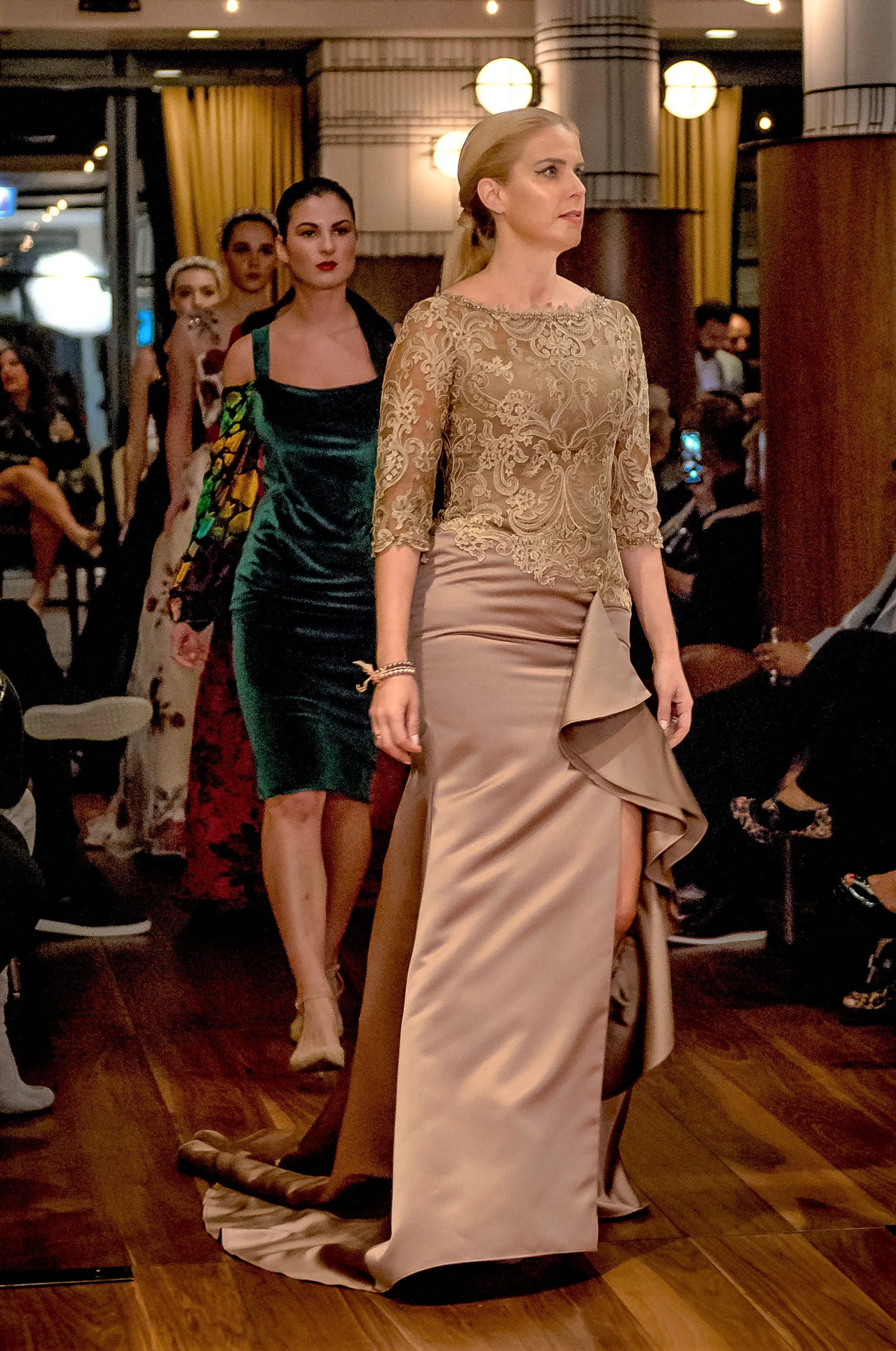 EXCLUSIVA Couture Fit-and-Flare Evening Gown in Mocha