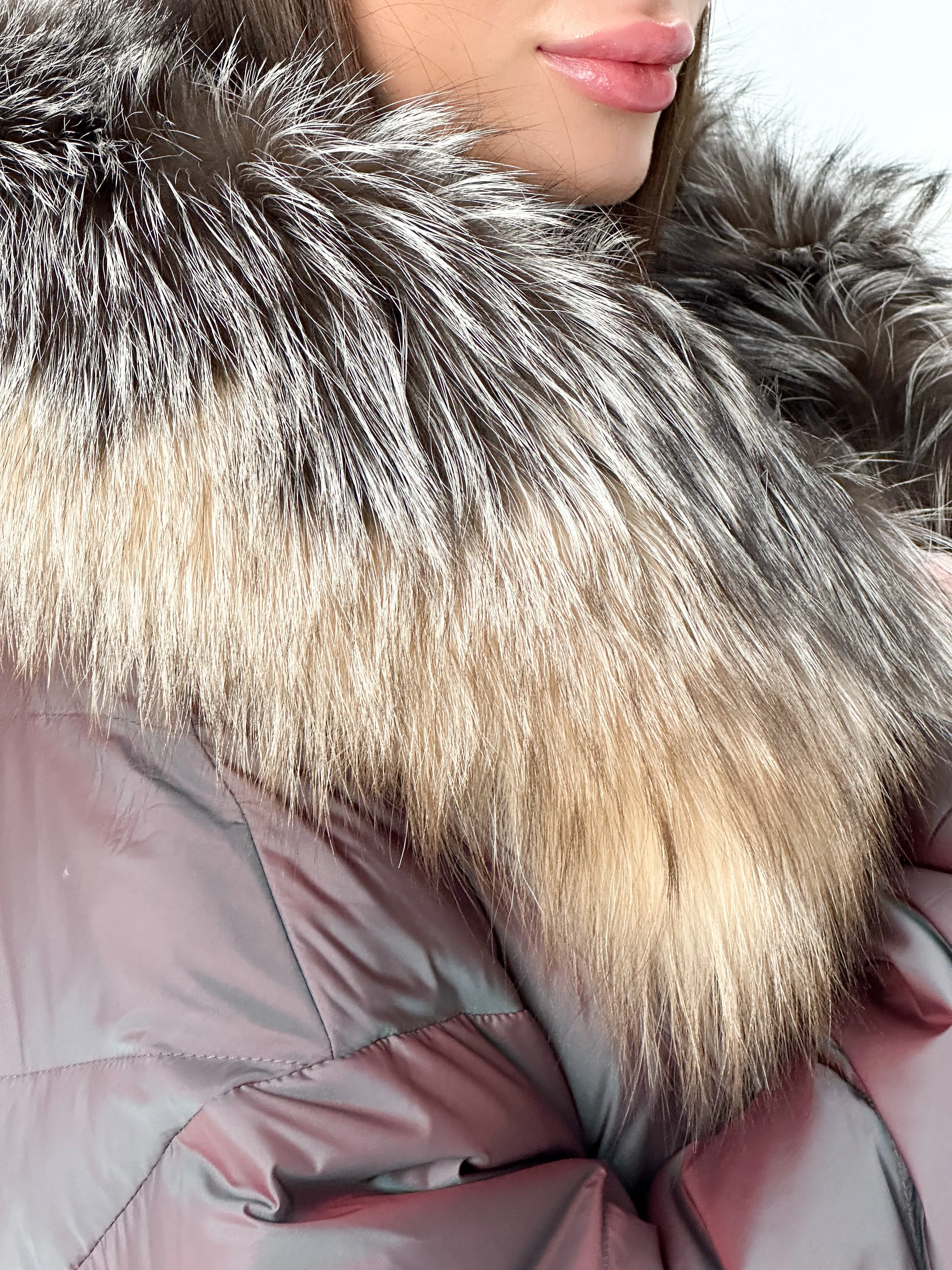 Genuine Silver Fox Fur Down Coat