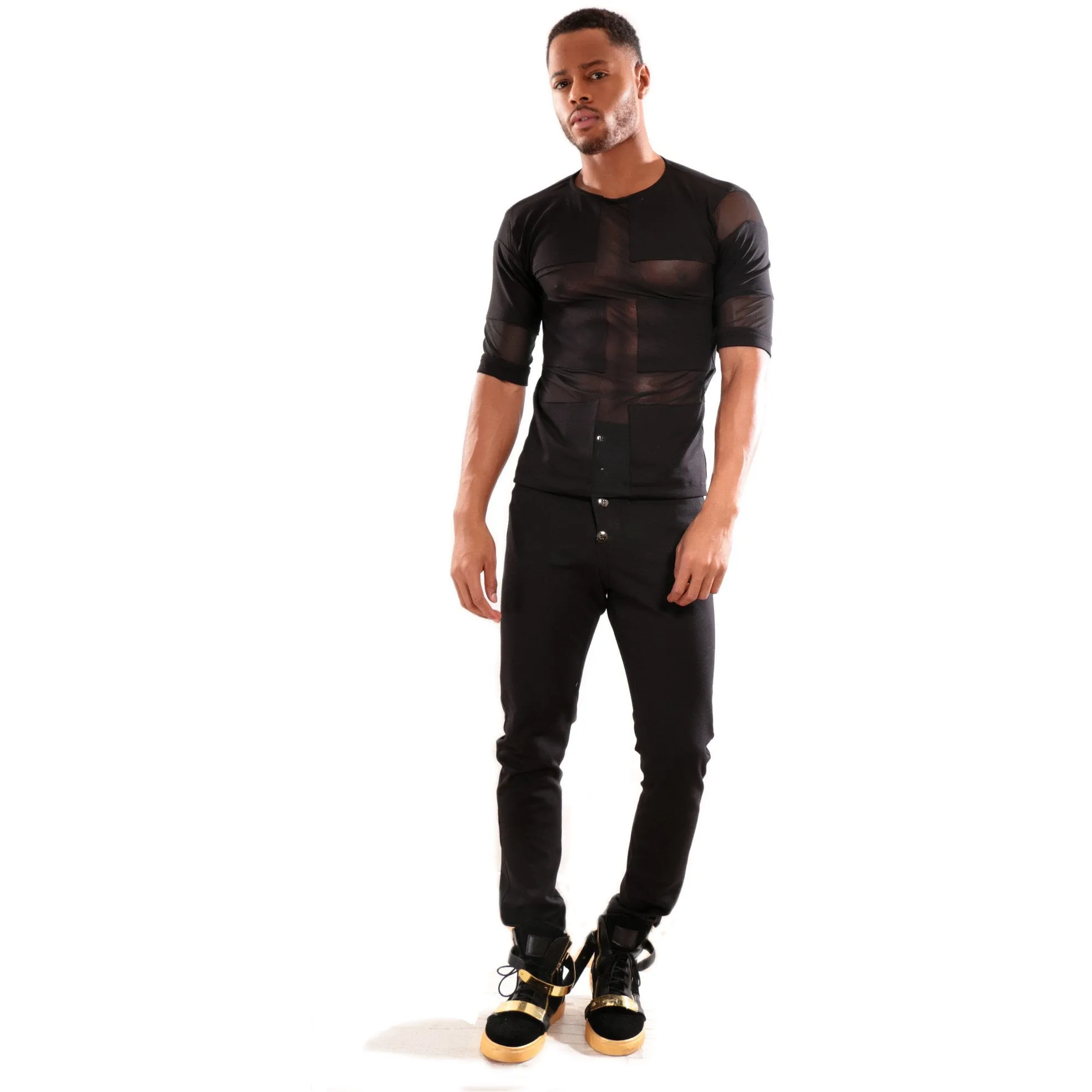 High quality Luxury T-shirt with see through mesh