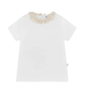 ILG White Short Sleeve Tee with Tweed Collar