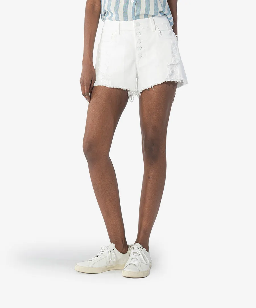 Jane High Rise Short Patch Front w/Expo Button Fray Hem