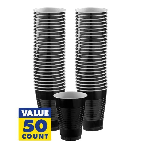 Jet Black 12oz Plastic Cups | 50ct