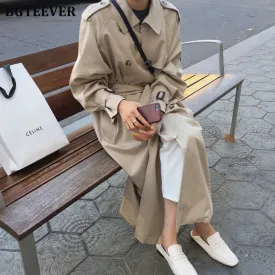 Joskaa Christmas Gift British Double Breasted Oversized Long Trench Coat Women Windbreaker Fashion Female Turn-down Collar Long Overcoats
