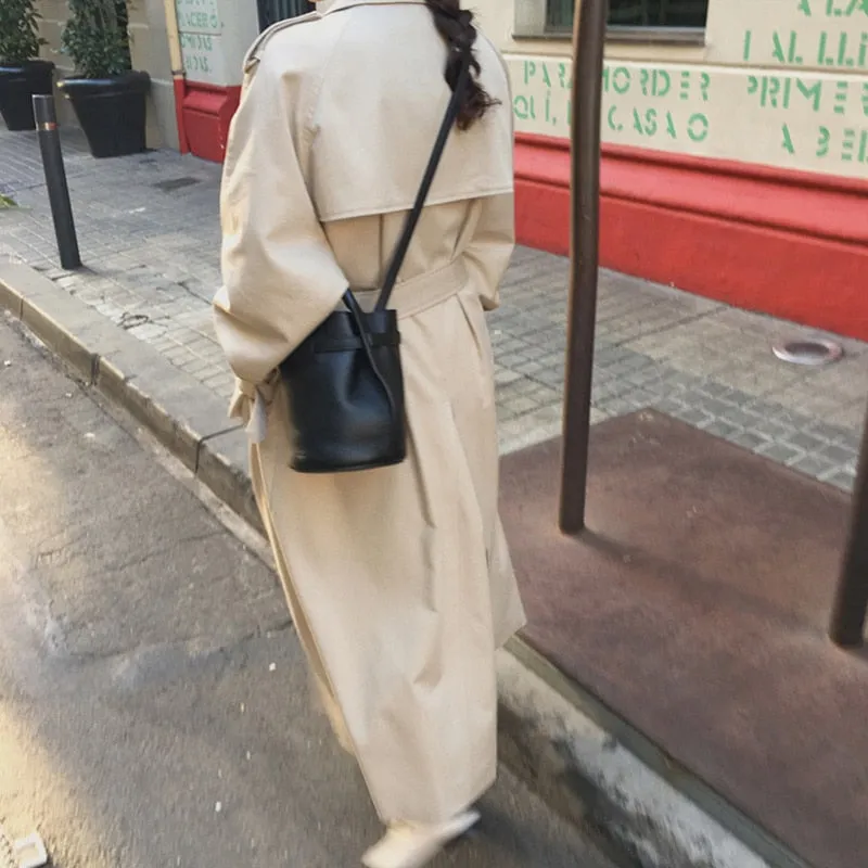 Joskaa Christmas Gift British Double Breasted Oversized Long Trench Coat Women Windbreaker Fashion Female Turn-down Collar Long Overcoats