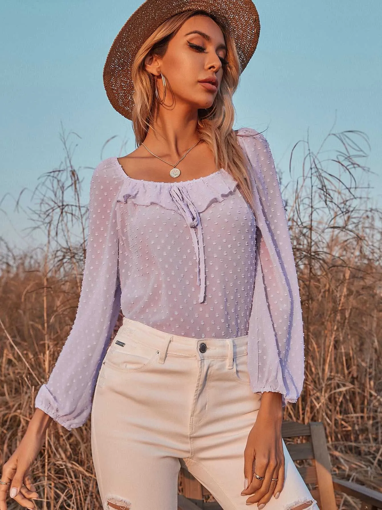 KittenAlarm - Long-sleeved Square-neck Girly Fairy Style Blouse