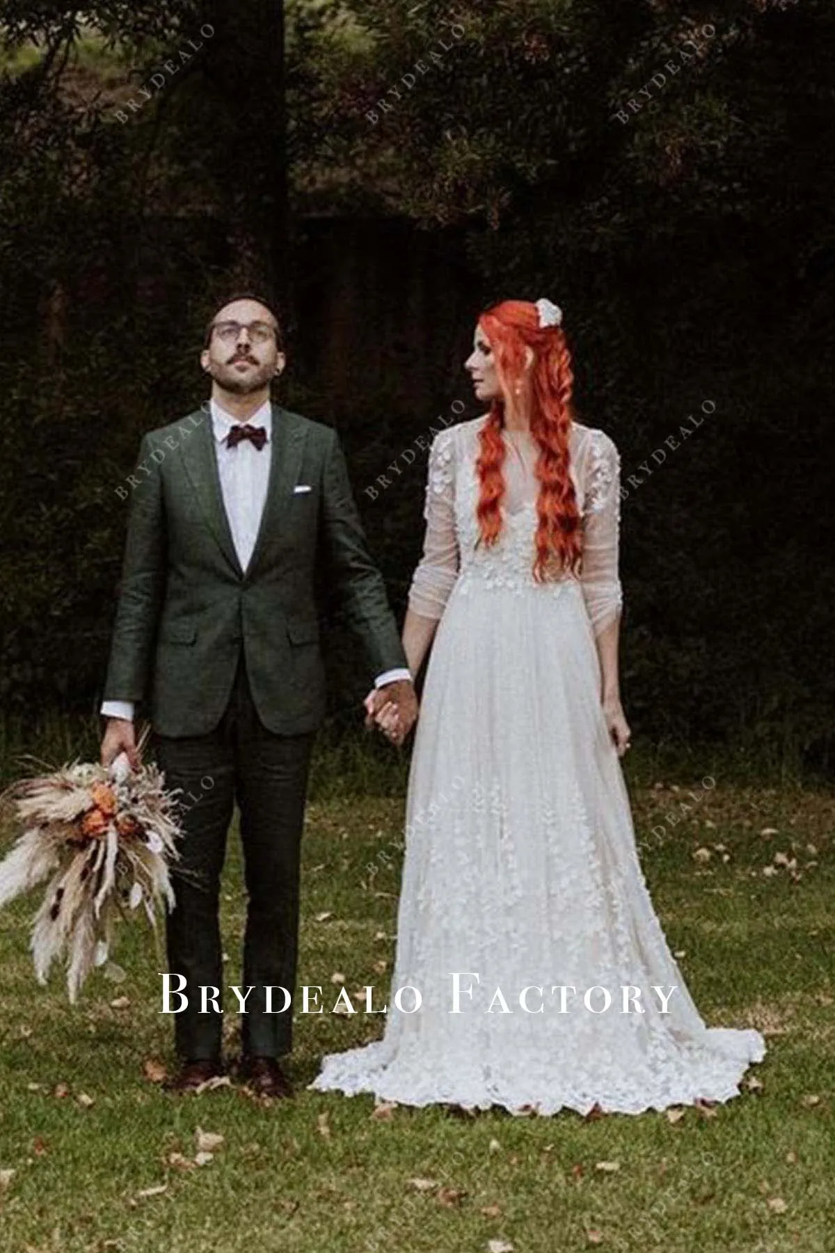 Lace Appliques Long Sleeves A-Line Wedding Dress