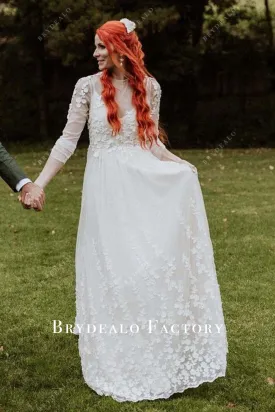 Lace Appliques Long Sleeves A-Line Wedding Dress
