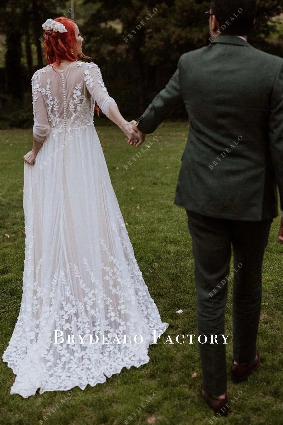 Lace Appliques Long Sleeves A-Line Wedding Dress