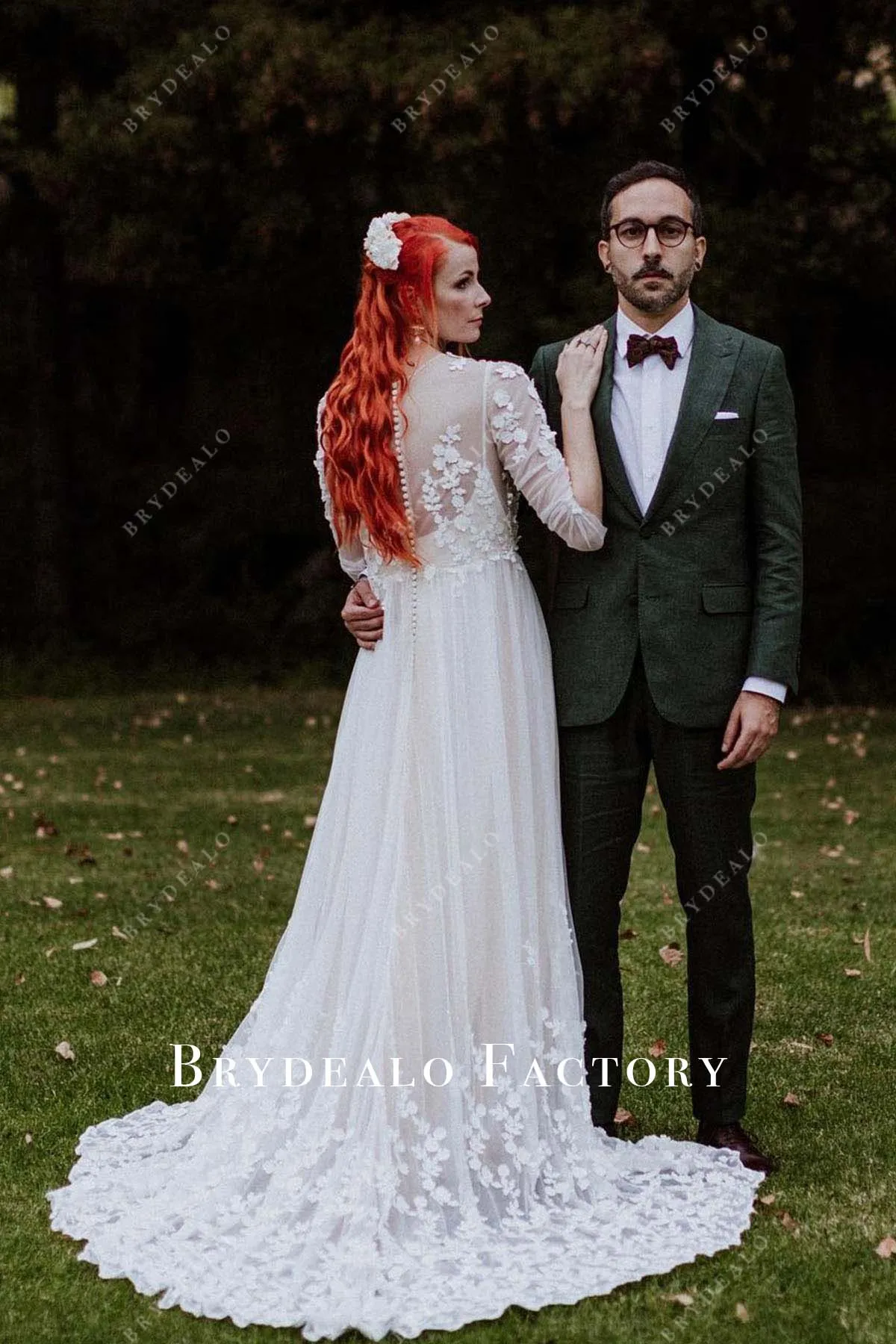 Lace Appliques Long Sleeves A-Line Wedding Dress