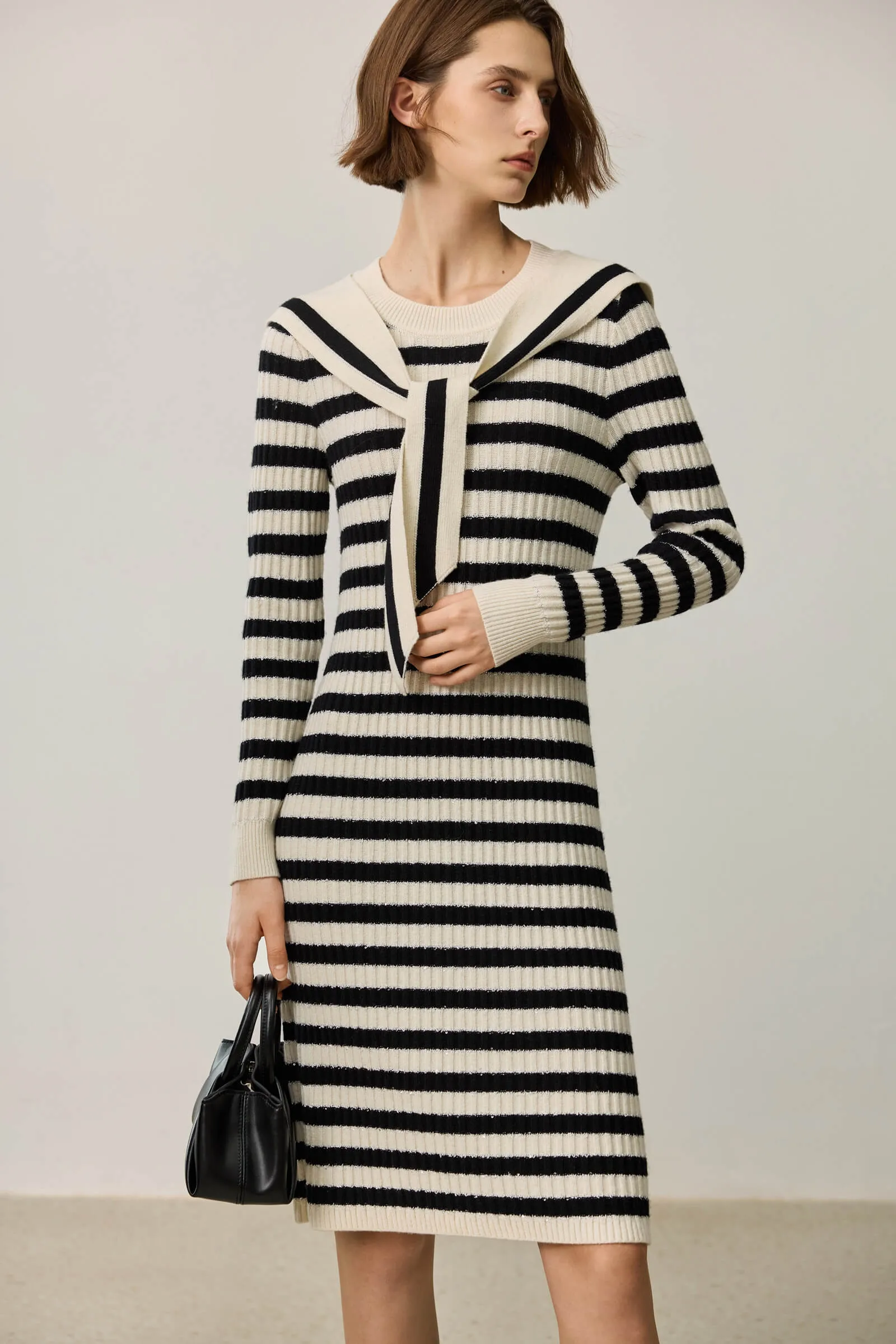 LILY Black and White Striped Knit Dress