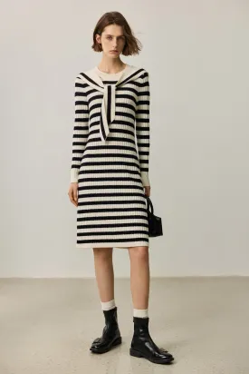 LILY Black and White Striped Knit Dress