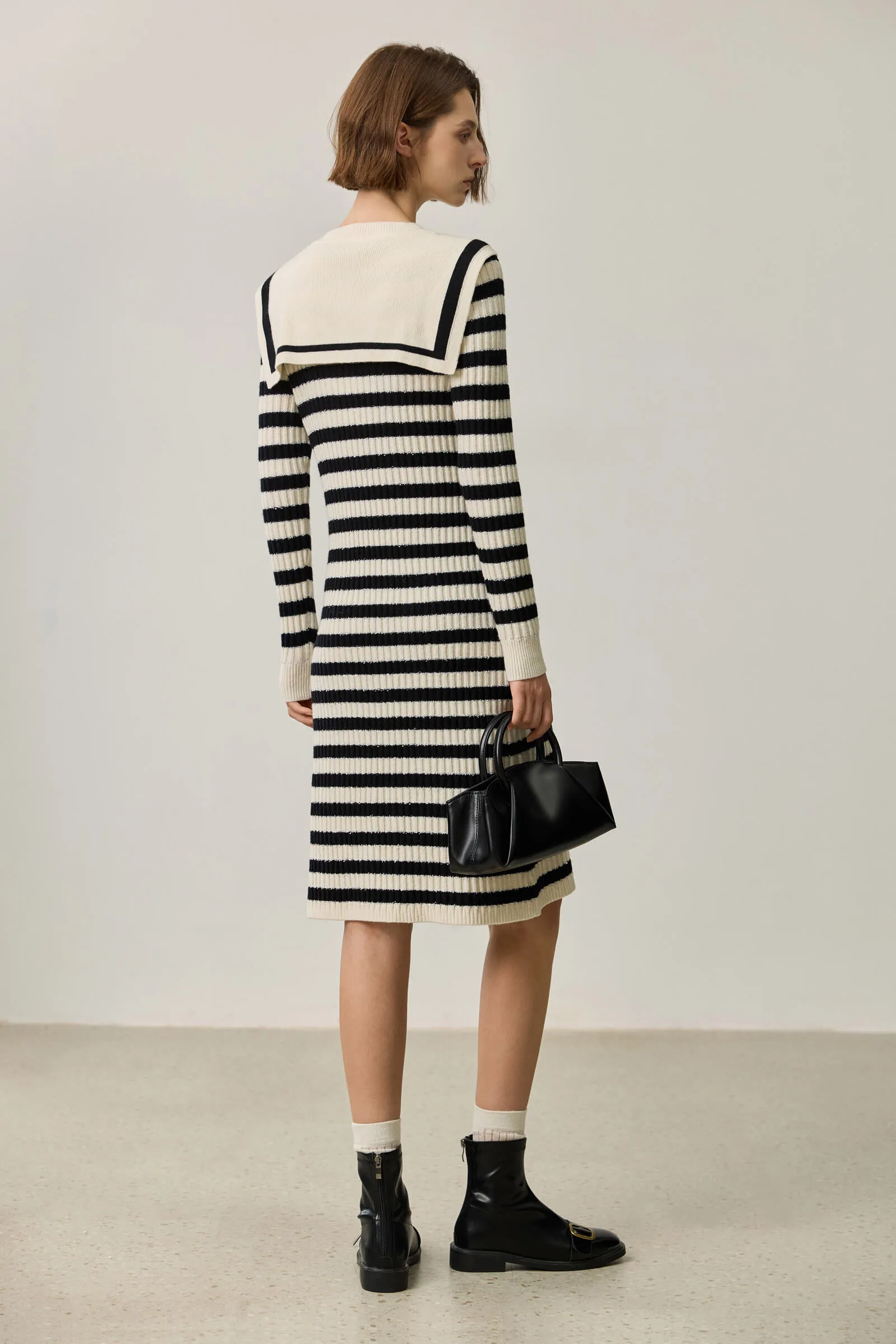 LILY Black and White Striped Knit Dress