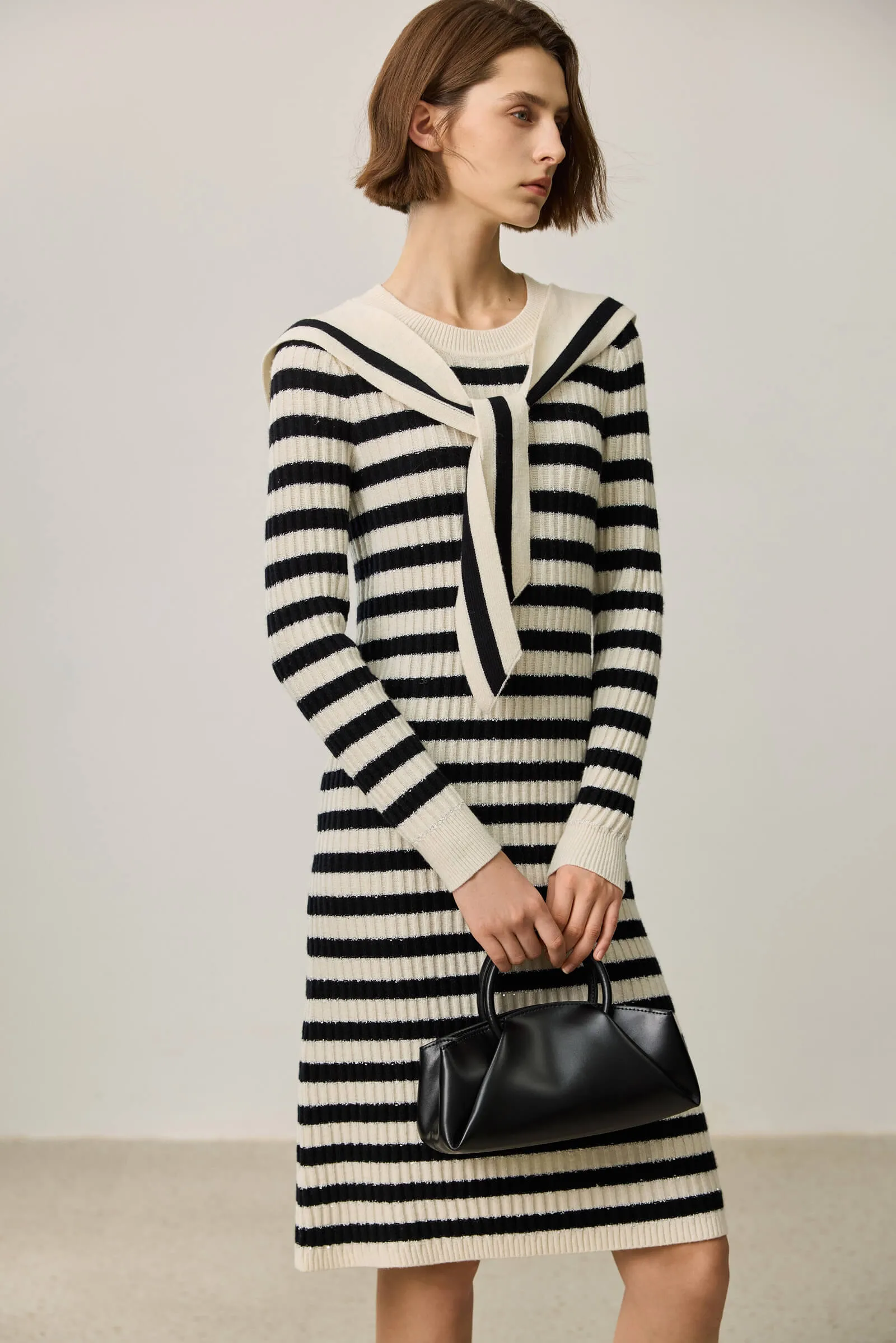 LILY Black and White Striped Knit Dress