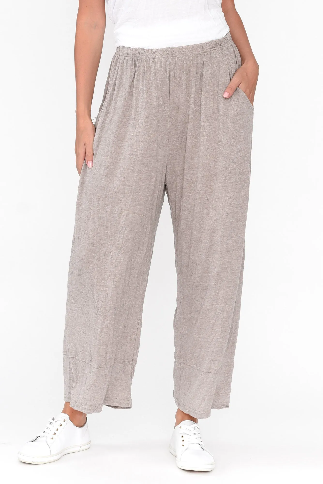 Lira Oat Crinkle Cotton Wide Leg Pants