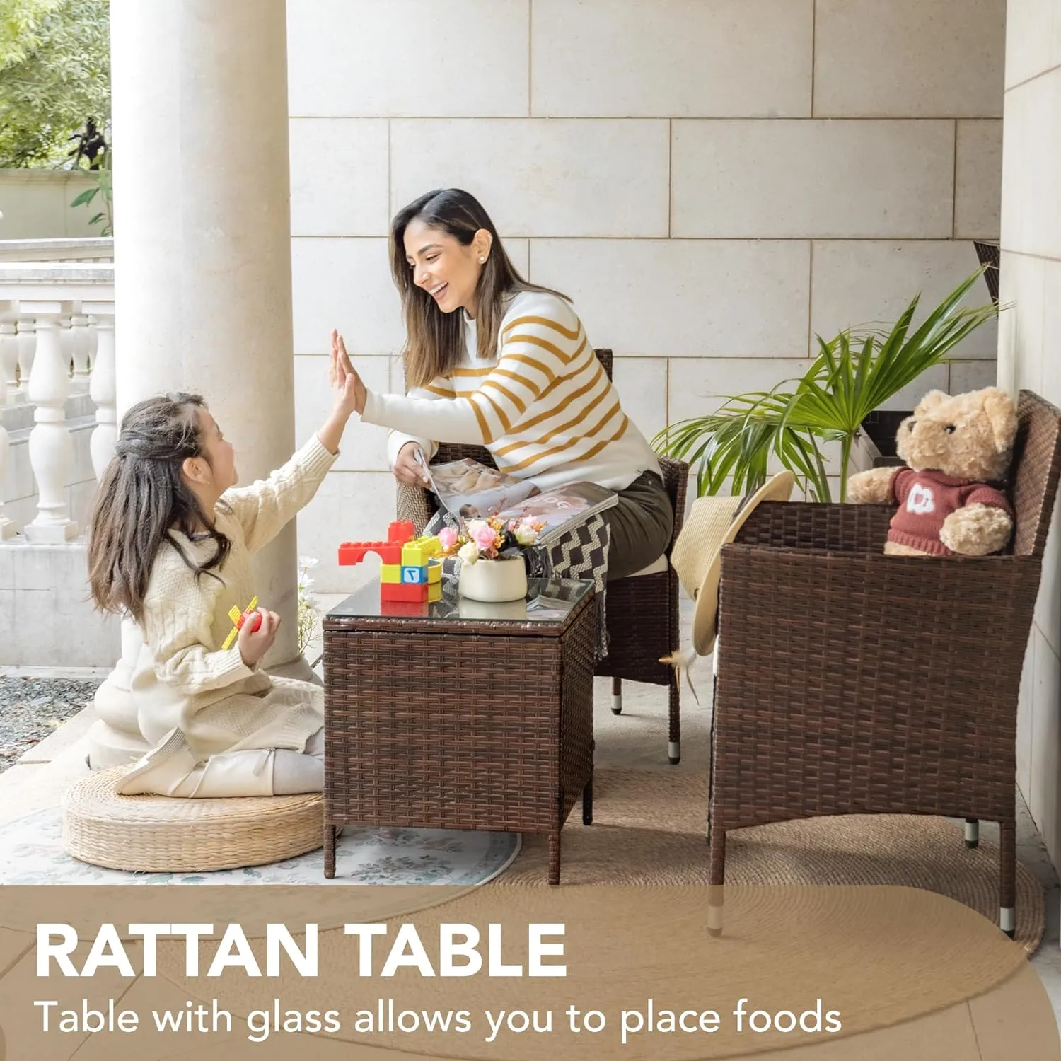 Patio Porch Furniture Sets 3 Pieces PE Rattan Wicker Chairs with Table Outdoor Garden Furniture Sets