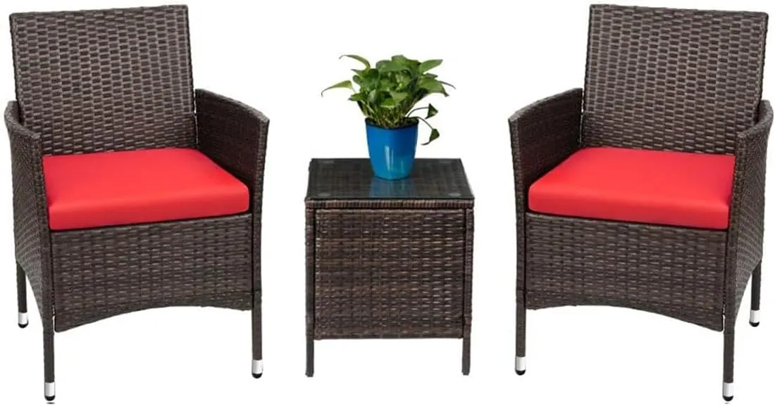 Patio Porch Furniture Sets 3 Pieces PE Rattan Wicker Chairs with Table Outdoor Garden Furniture Sets