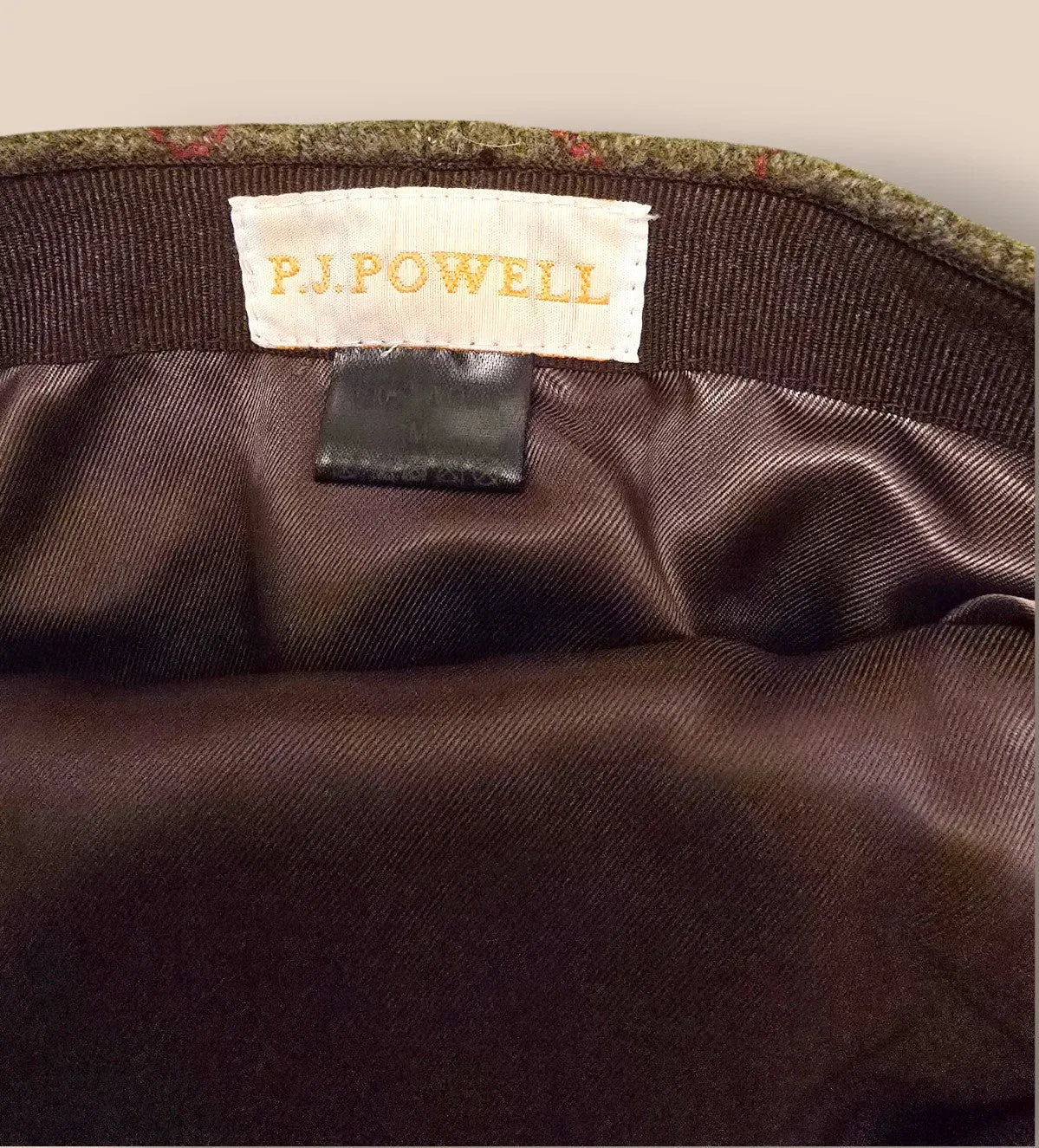P.J.Powell Green Check Tweed Wool Lined Men’s Flat Cap Size M