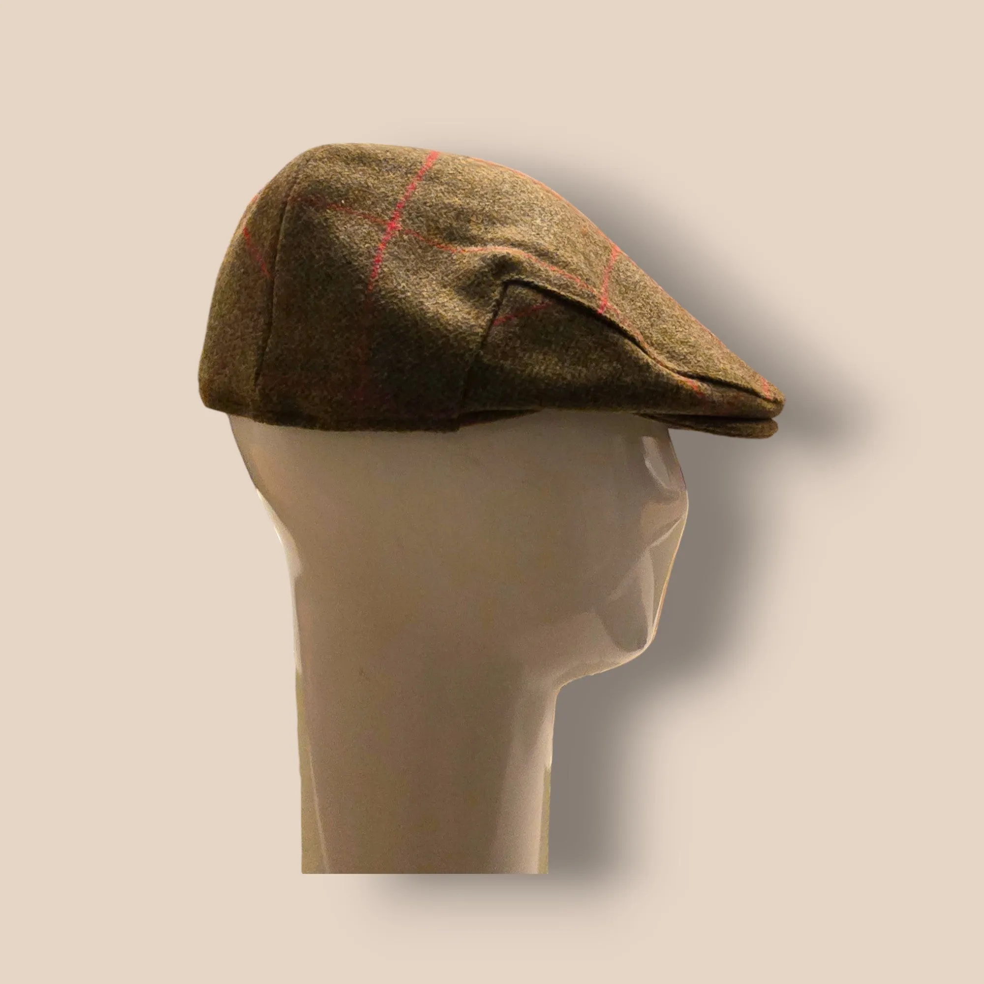 P.J.Powell Green Check Tweed Wool Lined Men’s Flat Cap Size M