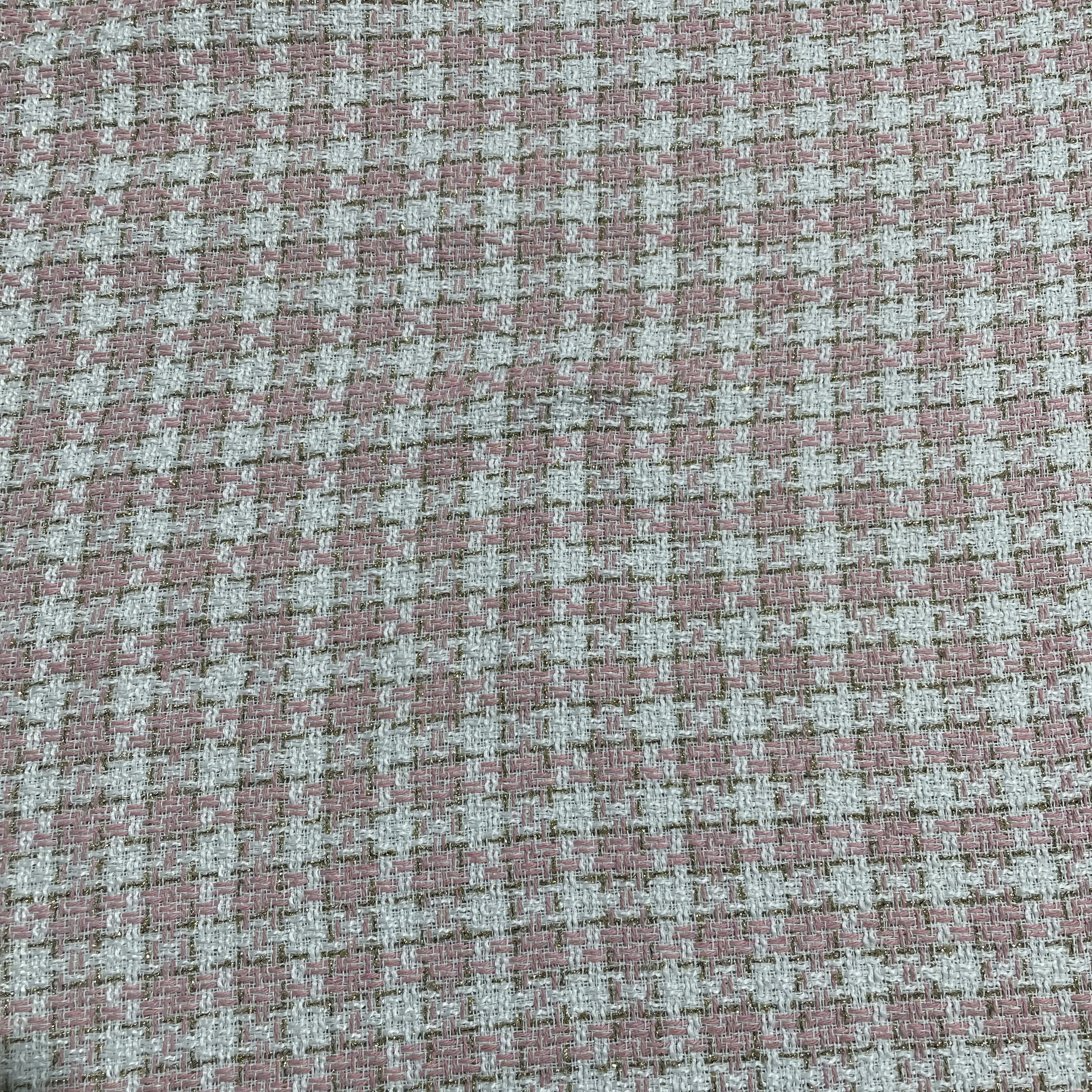 Premium White & Light Pink Check With Lurex Tweed Fabric