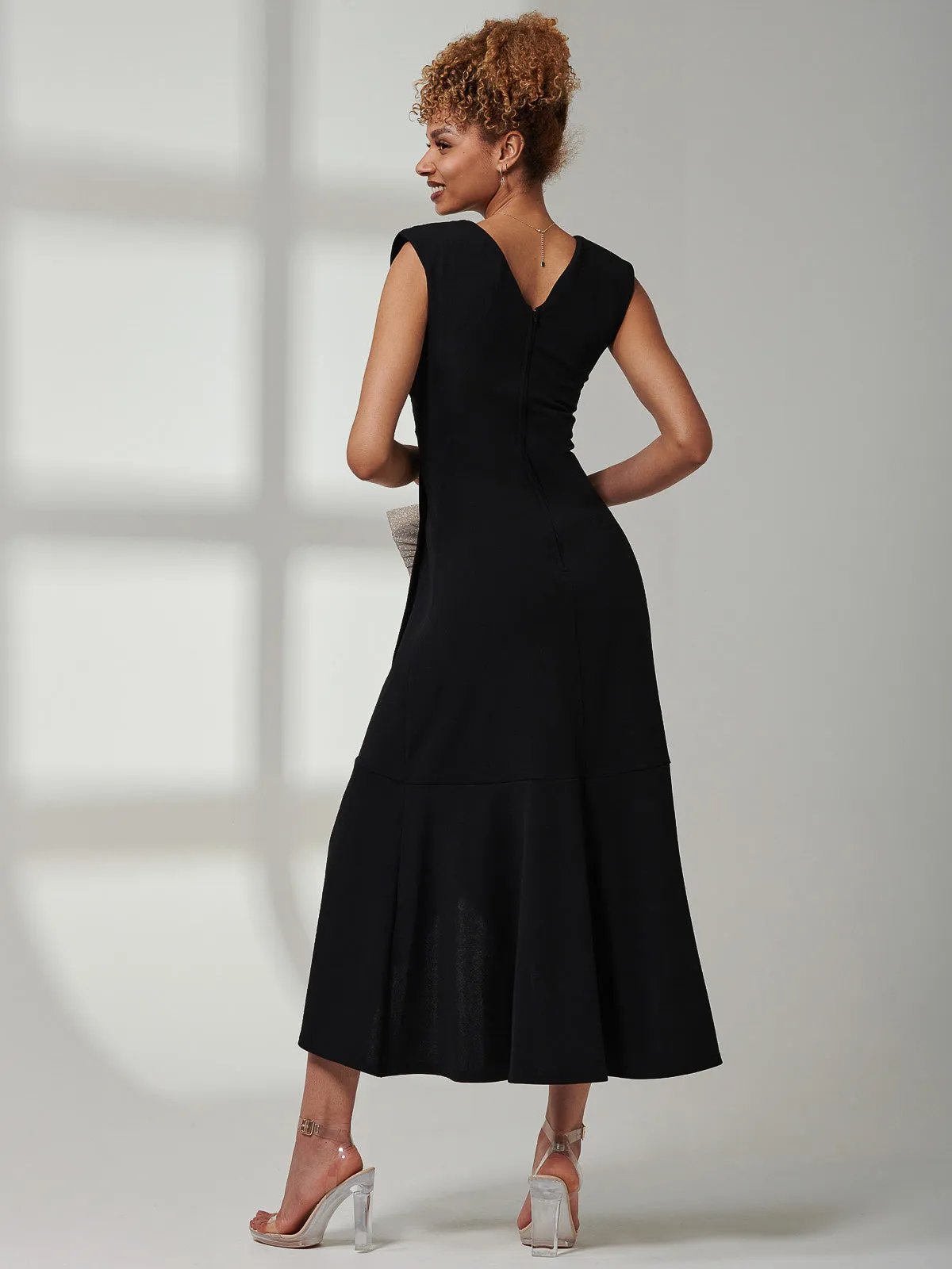 Preslie Wrap Frill Hem Maxi Dress, Black
