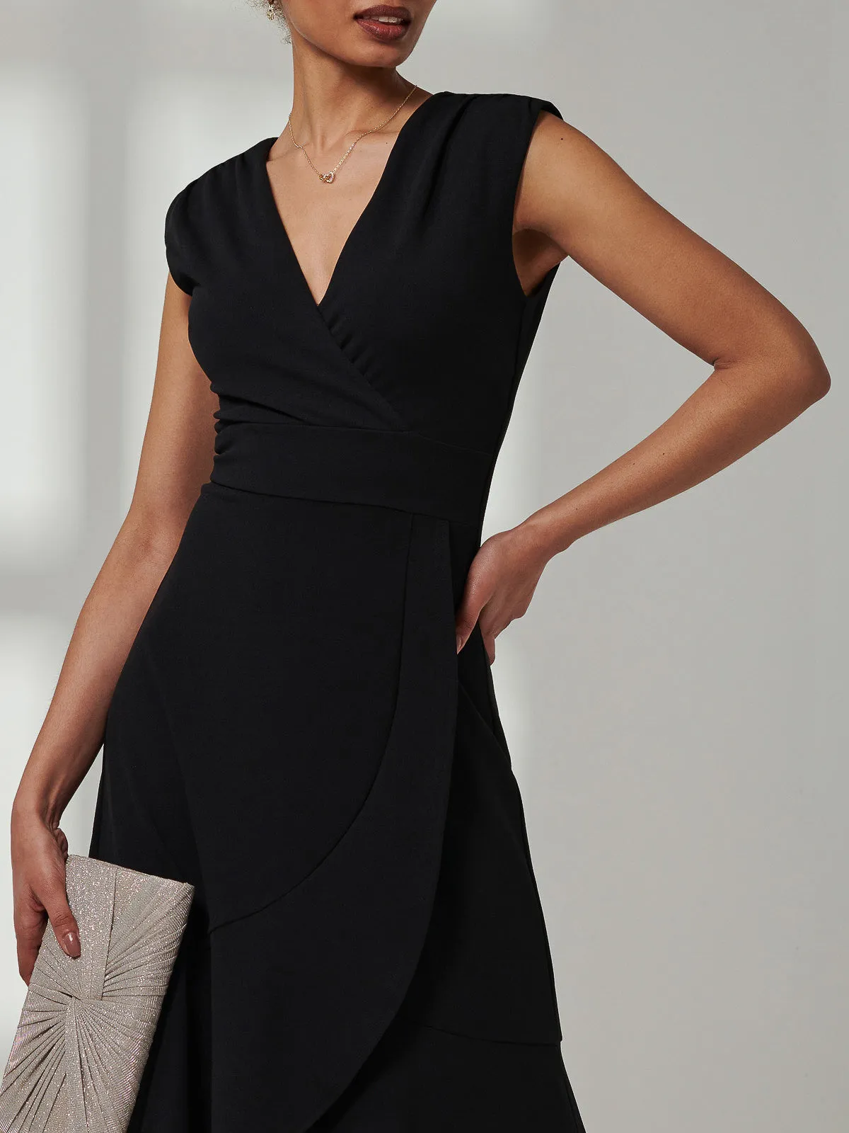Preslie Wrap Frill Hem Maxi Dress, Black