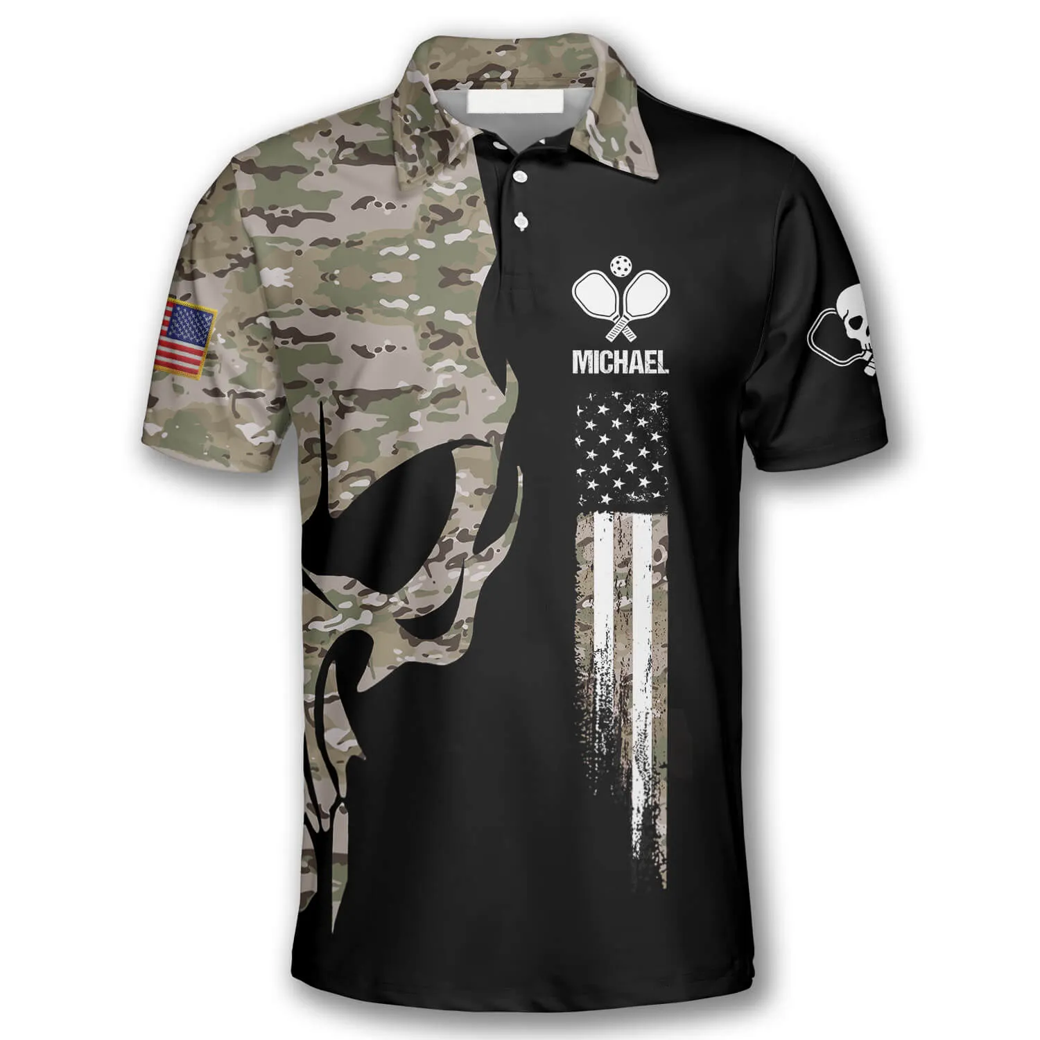 Skull Camouflage American Flag Custom Pickleball Shirts for Men