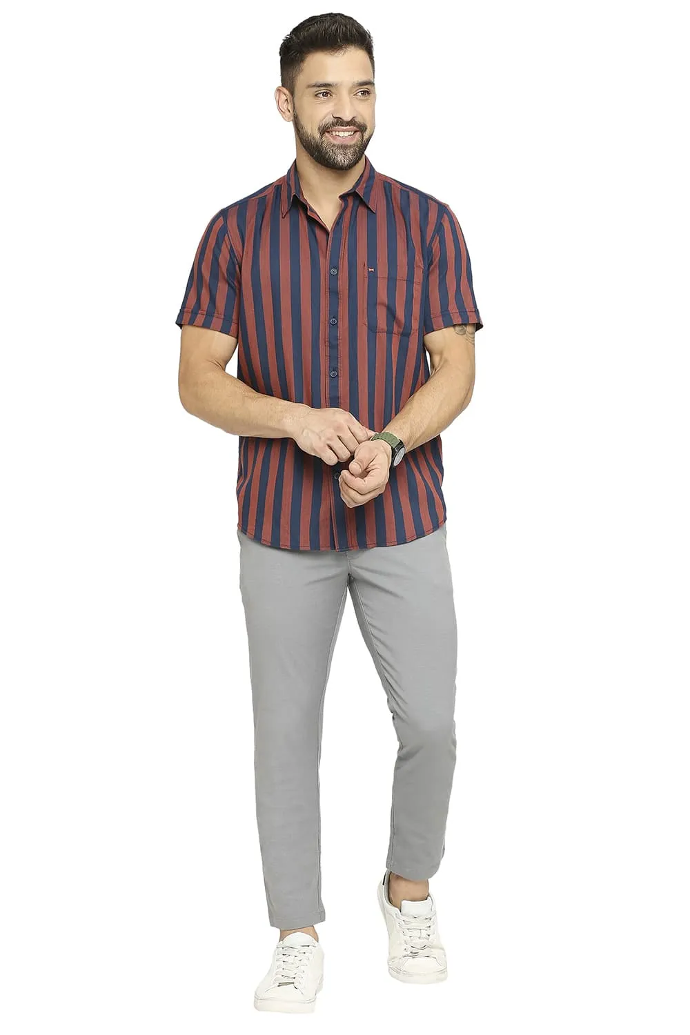 Slim Fit Cotton Polyester Twill Stripe Halfsleeves Shirt